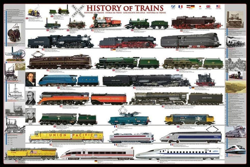 Laminated History of Trains Railroad Educational Chart Poster 24x36