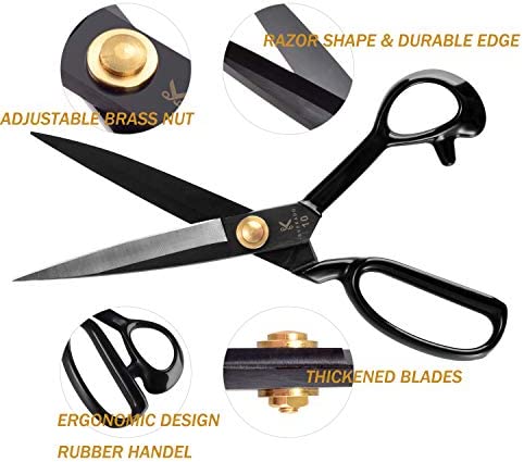 Sewing Scissors, 10 Inch Fabric Dressmaking Scissors Upholstery Office Shears for Tailors Dressmakers, Best for Cutting Fabric Leather Paper Raw Materials Heavy Duty High Carbon Steel(Right-Handed)