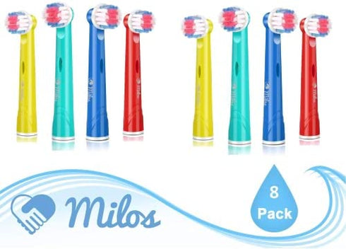 Milos Electric Toothbrush Replacement Heads for Kids Oral B Compatible Pack of 8, Extra Soft Bristles, Fits for Electric Braun brush heads, refill for Vitality Precision Sensitive White, Clean Triumph