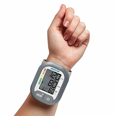 Medline Digital Wrist Blood Pressure Monitor, BP Cuff with Batteries Included (60 Reading Memory)