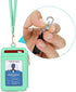 Leamekor ID Badge Holder with Neck Lanyard PU Leather ID Badge Wallet Case with 1 ID Window, 4 Card Slots, 1 Side Zipper Pocket