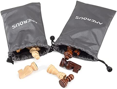 AMEROUS Wooden Chess Pieces Only, 32 Pieses Standard Tournamen Staunton Wood Chessmen - 3.05" King / Storage Bag / Gift Package, Chess Game Pawns for Chessboard, Replacement of Missing Pieces