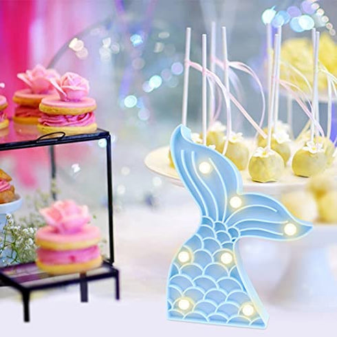 Cute Mermaid Tail Night Light, Mermaid Party Supplies Kids Mermaid Lamp,Table Decoration or Wall Decoration Battery Power, for Living Rooms, Bedrooms, Boy and Girls Birthday Decor-Blue