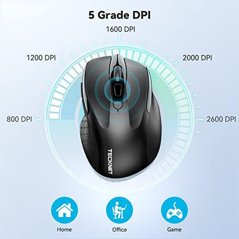 TECKNET Bluetooth Wireless Mouse, Computer Mouse with 6 Buttons, 5 Adjustable DPI Levels, 24 Month Battery Life, Ergonomic Cordless Mouse for Laptop, Computer, Mac,PC, Windows, Chromebook, Notebook