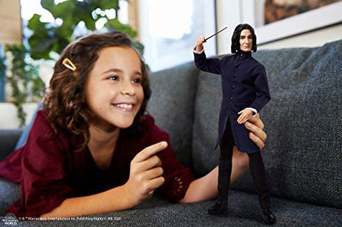 Harry Potter Collectible Severus Snape Doll (~12-inch) Wearing Black Coat Jacket and Wizard Robes, with Wand, Gift for 6 Year Olds and Up