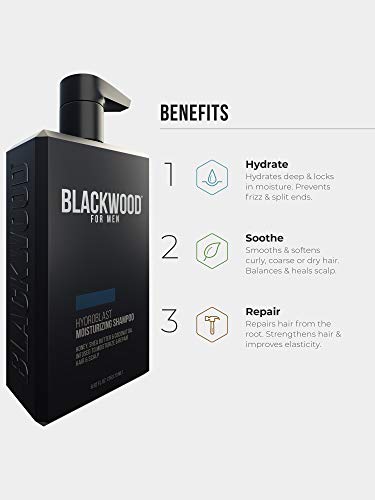 Blackwood For Men HydroBlast Moisturizing Shampoo - Best Men's Moisturizing Shampoo w/ Pump for Dry or Damaged Hair Care | Sulfate-Free Natural Shampoo for Men that Softens Coarse or Curly Hair