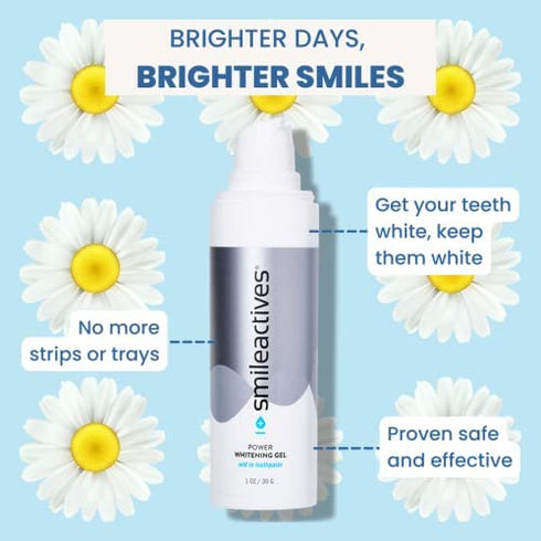 Smileactives Teeth Whitening Gel, Easy to use Teeth Whitener for White Teeth and a Brighter Smile! - Simply add Tooth Paint Gel to Toothpaste! - Safe for Daily use - Large 3.8oz (90 Day Supply)