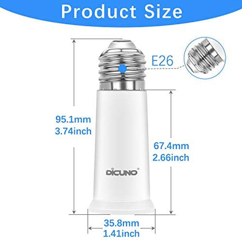DiCUNO E26 Socket Extender, E26 to E26 Standard Medium Base, 6.5CM/2.56 Inch Extension Socket Adapter, Max 200W Light Bulb Extender 2 Pcs