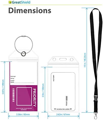 GreatShield Cruise Luggage Tag Holder (4 Pack) + ID holder with Lanyard (2 Pack) Weather Resistant PVC Zip Pouch & Steel Loop for Princess, Carnival, Holland American, and Norwegian Cruise Line