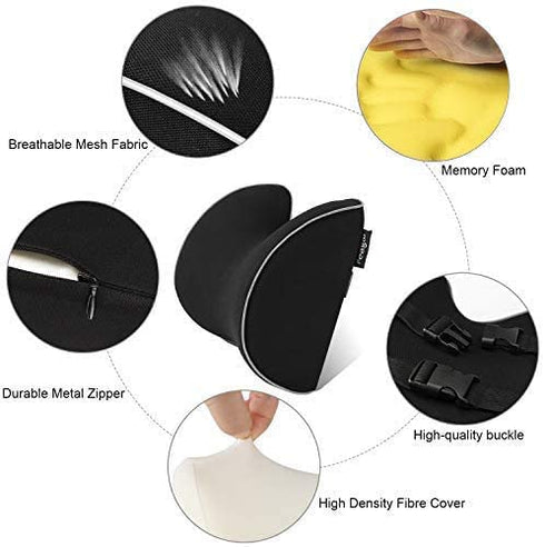 Feagar Car Seat Neck Pillow, Headrest Cushion for Neck Pain Relief&Cervical Support with 2 Adjustable Straps and Washable Cover,100% Pure Memory Foam and Ergonomic Design(Black Car Neck Pillow)
