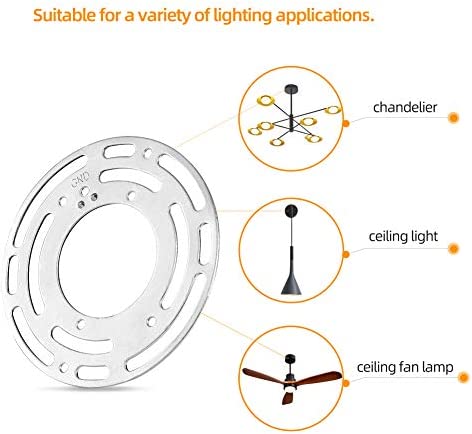 ZOOSSI 4 Inches Diameter Universal Light Fixture Mounting Bracket, 2 Pack Circle Ceiling Light Brackets, Iron Light Fixture Mounting Plate with Ground Screw, Ceiling Light Crossbar for Wall Light