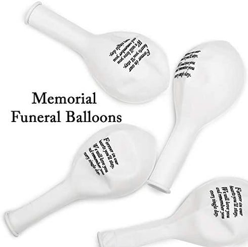 Gejoy 50 Pieces Memorial Balloons Remembrance Balloons White Funeral Balloons and 3 Pieces Balloon Ribbon for Balloon Release, Funeral Decoration