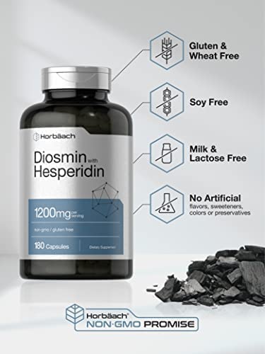 Diosmin and Hesperidin | 1200 mg | 180 Capsules | Non-GMO and Gluten Free Supplement | by Horbaach