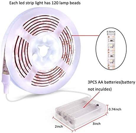 Led Strip Lights Battery Powered YOHOG White Led Lights 2M 6.56ft Battery Operated Led Light Strip IP65 Waterproof Flexible, Sticky LED Lights, Kitchen Cabinet, Bedroom and Outdoor Lighting 2Pcs