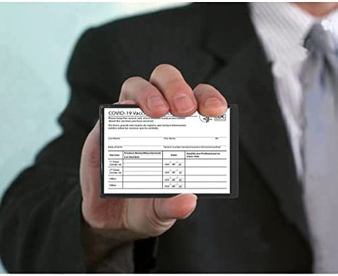 5 Pack CDC Vaccination Card Holder Immunization Record Vaccine Card Protector 3x4 Sleeve Covid Shot Card Protector Cover Clear Vinyl Plastic Sleeve (Black)
