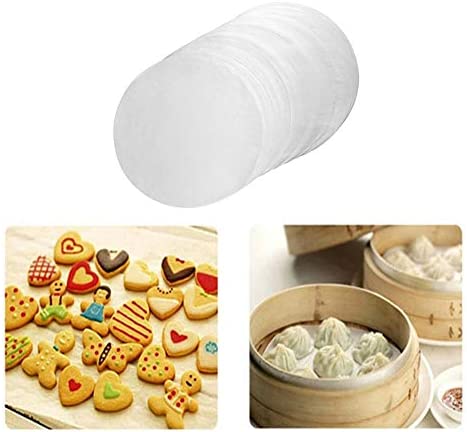 MOTZU 80 Pack 4 1/3 inches Air Fryer Lining, Bamboo Steamer Liner, Pre-Cut Non-Stick Parchment Paper Sheets for Separating Frozen Patty, Steaming Basket, Baking, Cooking Fried Food, Tortilla Press