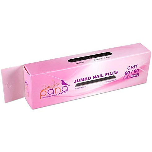 10pcs - PANA Jumbo Double-Sided Emery Nail File for Manicure, Pedicure, Natural, and Acrylic Nails - Black (Grit 60/60)