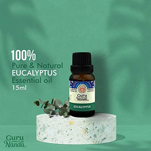 GuruNanda Eucalyptus Essential Oil (Pack of 2X 15 ml) - Pure Therapeutic Grade Eucalyptus Oil for Congestion Relief, Perfect for Aromatherapy, Calming Stress, Diffuser Oil, Hair Care & Skin Care Oil