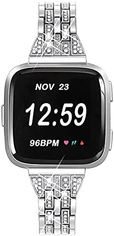 bayite Slim Bling Bands Compatible with Fitbit Versa/Versa 2/Versa Lite Smartwatch, Dressy Metal Bracelet Jewelry Wristband Women