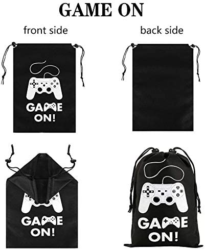 AhlsenL 24 Pack Video Game Party Supplies Gaming Party Bags Drawstring Bags Gaming Party Decorations for Kids Video Game Themed Birthday Party (Game ON!)