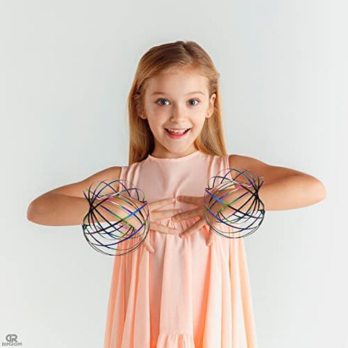 Flow Ring Spinner Ring Arm Toy - Magic Ring Game for Kids Arm Bracelet Kinetic Spiral Flow Ring Spring Toy - 3D Roll Rings Arm Slinky Metal Toy Stainless Ring - Infinity Loop Rainbow Kinetic Flow Ring
