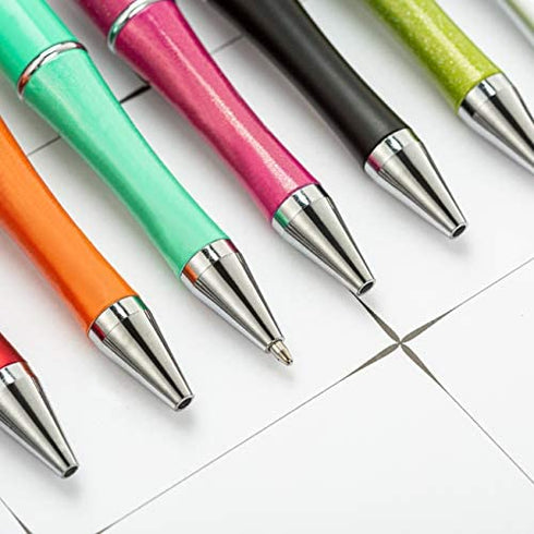 PASISIBICK Plastic Beadable Pens, Assorted Bead Pens for DIY PPL Gift with Shaft Black Ink, 10 Pieces