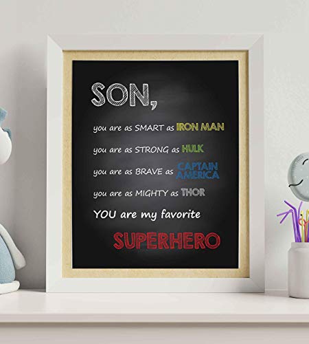 "Son-You Are My Favorite Superhero" Inspirational Wall Art Sign -8 x 10" Artistic Typographic Poster Print-Ready to Frame. Perfect Home-Kids Bedroom-Nursery Decor. Great Decoration for Marvel Fans!