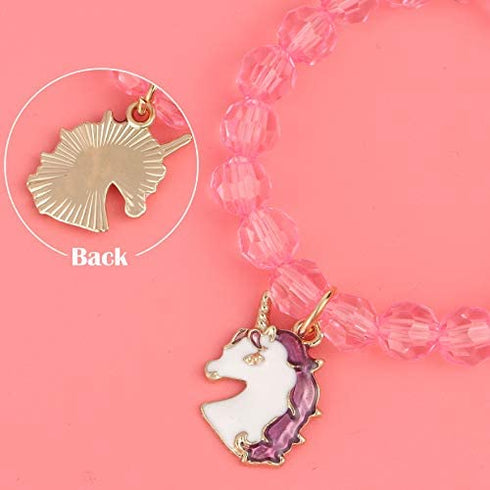 G.C 10 PCS Girls Kids Rainbow Beaded Bracelet with Cute Unicorn Rainbow Heart Star Pendant Stretchy Costume Jewelry Set Gift Play Party Favors Present Friendship Jewelry for Baby Toddler Little Girl