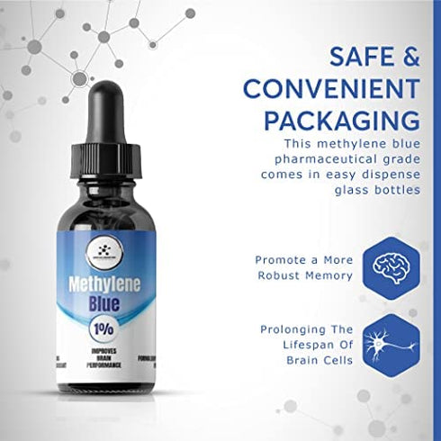 Methylene Blue 1% Compass Laboratory |USP-Grade Methylthioninium Chloride Liquid | High Purity Dietary Supplement for Brain Function & Cognitive Health | No Formaldehyde (1) 50ml Glass Dropper Bottle