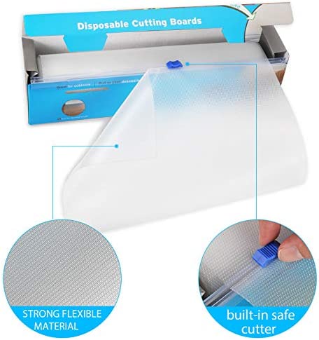 Redvigh Disposable Plastic Cutting Boards For Kitchen & Outdoor, Cooking Prep, Camping, BBQs, Traveling or Kitchen – Easy To Use Flexible Cutting Board Sheets With Built In Sliding Cutter 9.83'