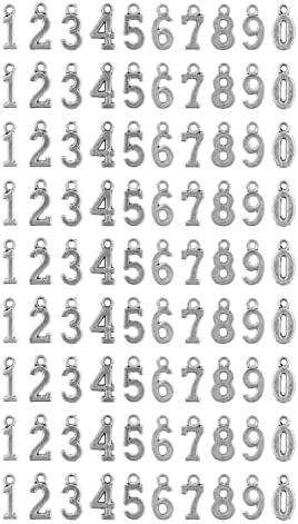 Silver Number Charms for Necklaces, Bracelets, Pendants, Jewelry Making, 0-9 Metal Craft Numbers, 9 Sets 90 PCs, by Mandala Crafts