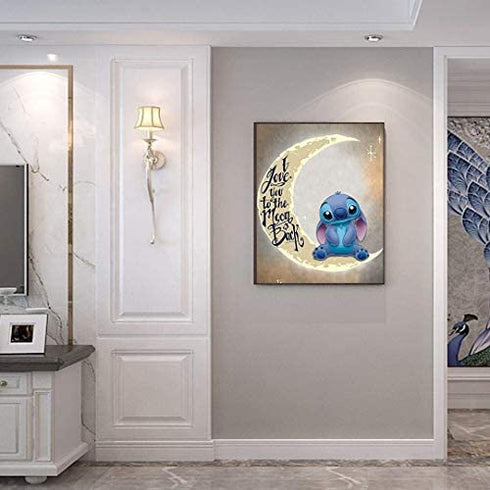 ACENGXI Paint by Numbers Disney Paint by Numbers I Love You to the Moon Back Painting by Numbers Lilo Stitch Acrylic Painting Kits Lilo and Stitch Paint by Number Kits for Adults Kids Beginner 16x20In