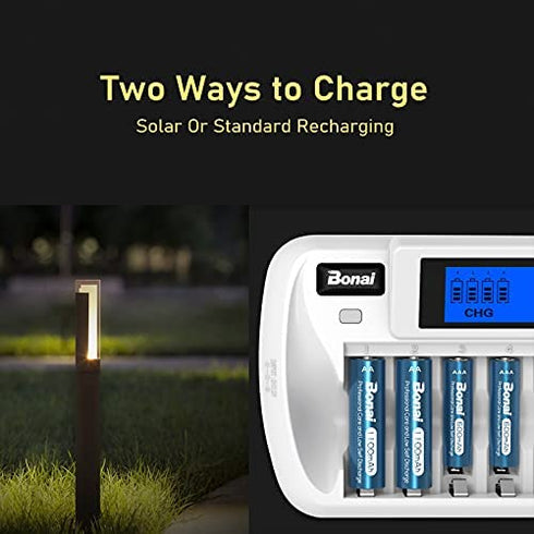 BONAI Solar AA Rechargeable Batteries, High Capacity 1100mAh NiMH Battery for Outdoor Solar Lights 1.2V Pre Charged Double-A Batteries (AA 20 Pack)…