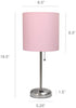 Limelights LT2024-LPK Stick Charging Outlet Table Lamp, Brushed Steel Base/Light Pink Shade