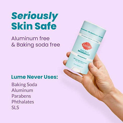 Lume Solid Deodorant Stick - Whole Body Deodorant - Aluminum-Free, Baking Soda-Free, Hypoallergenic, Safe For Sensitive Skin - 2.6 Ounce Solid Stick (Unscented)