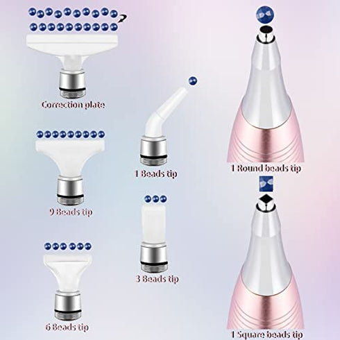 Benote Metal Diamond Art Pen, Ergonomic Diamond Drill Dotz Pen Screw in Tip 5D Diamond Accessories Painting Tools Multi Replacement Pen Heads for DP Cross Stitch - Rose Gold