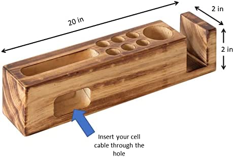 Wooden Phone Stand & Desk Pen Holder | HoffengWell Docking Station Organizer | Desktop Solid Wood Cup Pencil Storage | Office Cell Charging Organization Caddy
