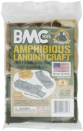 BMC Classic Marx Landing Craft - 4pc Tan vs. OD Green Plastic Army Men Vehicles