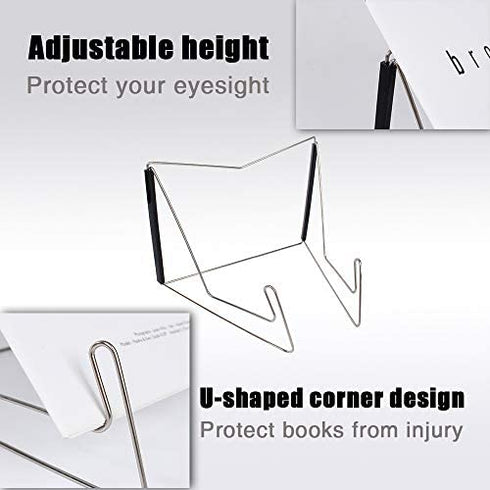 Textbook Stands,2PC Fold-n-Stow Metal Bookstand,Music Book Easel Display Holder,Adjustable Reading Stand,Small Book Rest for Kitchen Counertops,Bookrest for Hardcover Ipad,Cookbook,Recipe (2)