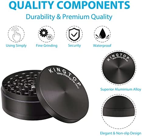 KINGTOP Spice Grinder Large 3.0 Inch (Metal Black)