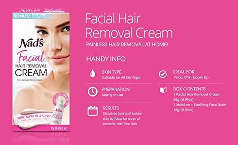 Nad's Facial Hair Removal Cream - Gentle & Soothing Hair Removal For Women - Sensitive Depilatory Cream For Delicate Face Areas, 0.99 Oz (4446)
