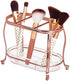 mDesign Decorative Makeup Brush Storage Organizer Tray Stand for Bathroom Vanity Counter Tops, Dressing Tables, Cosmetic Stations - 3 Sections with Removable Bottom Tray - Rose Gold/Clear