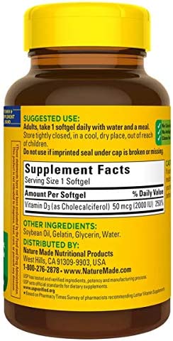 Nature Made Vitamin D3 2000iu 320 Ct. Soft Gels (Packaging May Vary)