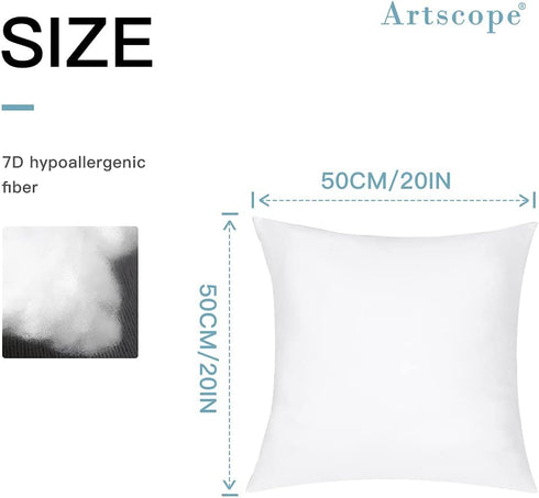Artscope Throw Pillow Inserts Set of 2, Premium Fluffy Cushion Stuffer Sham Square Inner Soft for Couch or Bed, Indoor Decorative Pillows Inserts (20" x 20")