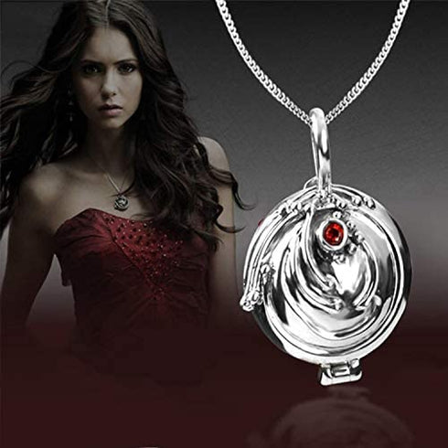 UoYu 2 Pcs The Vampire Diaries Elena Gilbert Opening Vervain Locket Pendant Necklace and Daywalking Katherine Necklace Pendant Charm Necklace-Royal Blue with Transparent Box