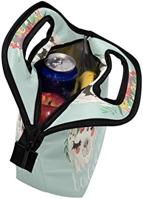 Lunch Bag Cute Llama Flower Printed Neoprene Tote Reusable Insulated Waterproof School Picnic Carrying Gourmet Lunchbox Container Organizer For Men, Women, Adults, Kids, Girls, Boys