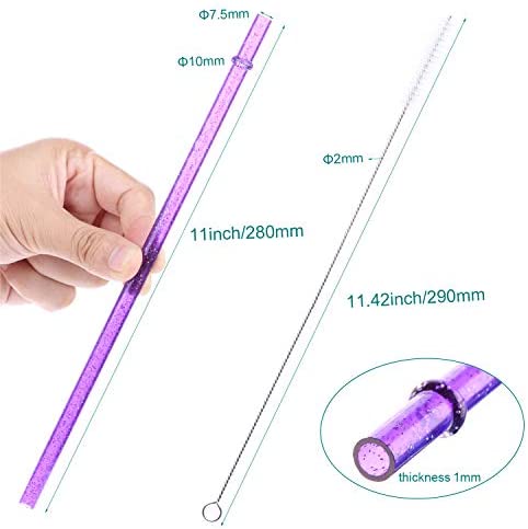 Dakoufish 11 Inch Reusable Tritan Plastic Straws, Replacement Glitter Sparkle Drinking Straws for 24 oz-40 oz Mason Jars/Tumblers,Dishwasher safe,Set of 12 with Cleaning Brush(6color,11inch)