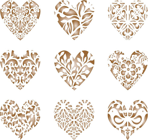 Heart Coffee Set Stencil, 9 Designs - Barista for Decorating Cappuccino Coffee Latte Cupcakes Cakes Cookies Scrapbooking Stencils for Painting Template