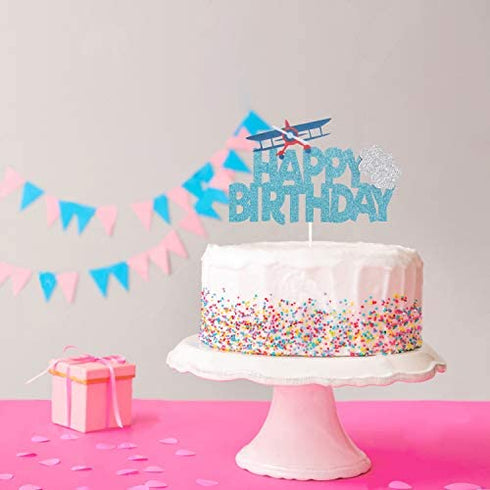 Airplane Happy Birthday Cake Topper First Birthday Party Decoration Travel Theme Kids Birthday Party Supplies