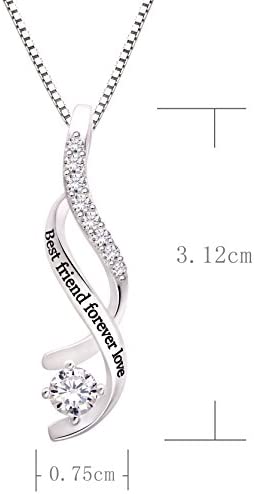 ALOV Jewelry Sterling Silver Best friend forever love Cubic Zirconia Pendant Necklace